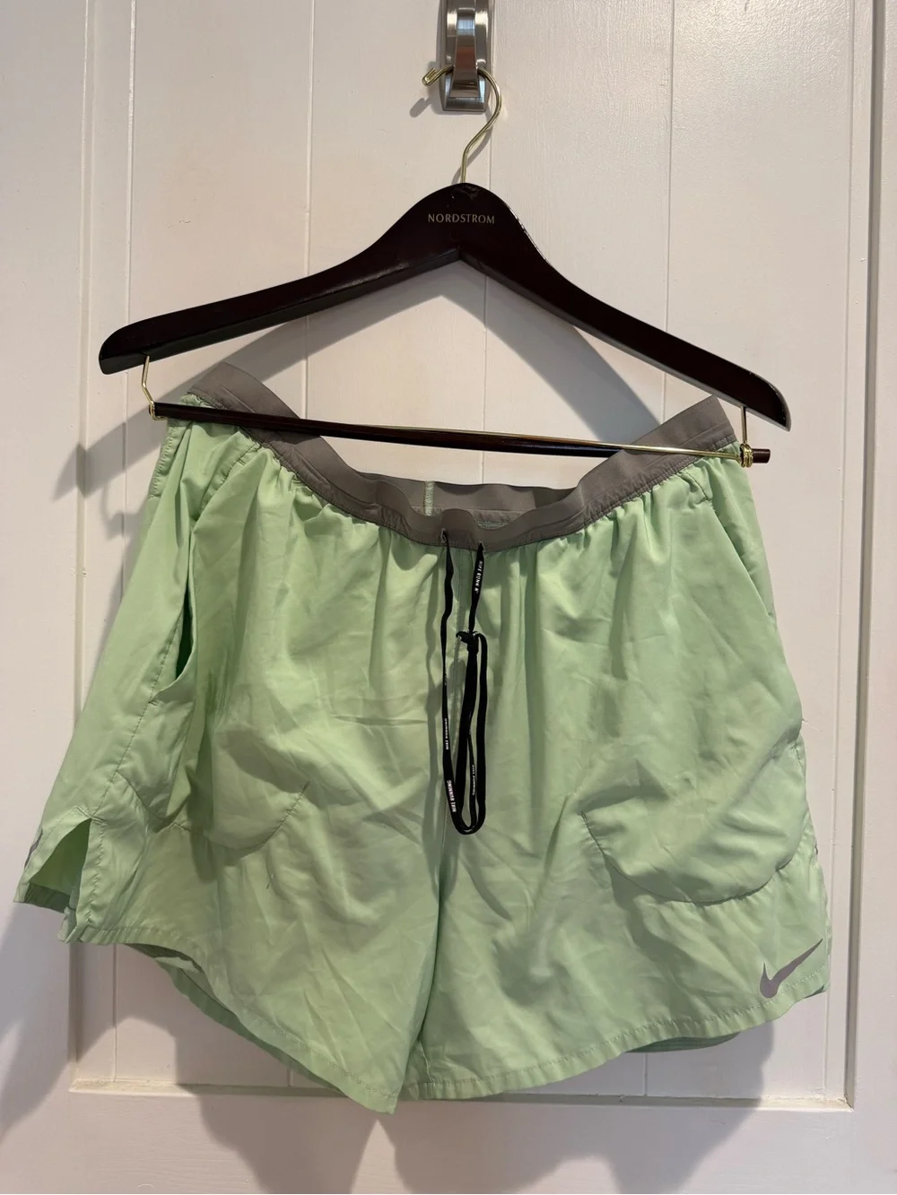Nike Women's Mint Green Athletic Shorts with Gray Waistband